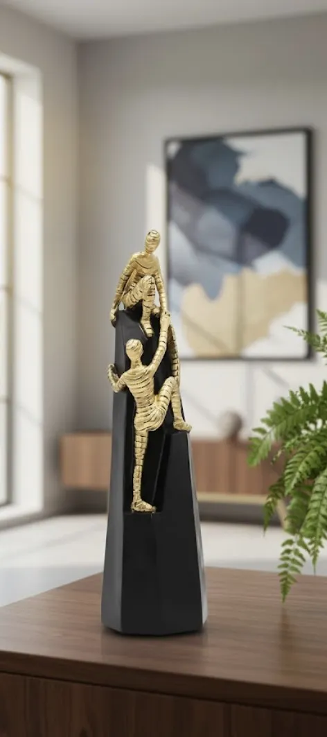 Luxury Abstract Design Golden Black Metal Crafts Sculptures Climbing Man Figurines for Home Decorative